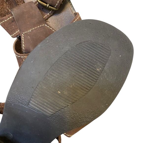 Vintage Y2K Chunky Sandals Women 8.5 Brown Leather Block Heel Open Toe Stitched - Picture 8 of 10